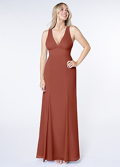 Azazie Christiana Bridesmaid Dresses Auburn A-Line V-Neck Pleated Chiffon Dress image1