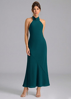 Azazie Velli Suknie dla druhen Syrena Wysoka Kołnierz Szyfon Długość kostki Sukienka image5