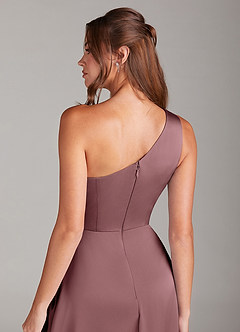 Azazie Brooke Bridesmaid Dresses Vintage Mauve A-Line One Shoulder Stretch Satin Dress image2