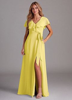 Azazie Lainey Bridesmaid Dresses Canary A-Line with Pockets Chiffon Dress image1