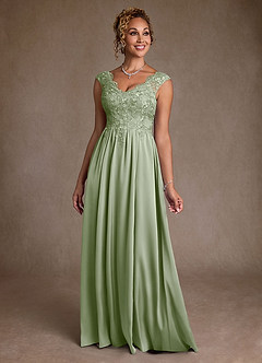 Azazie Amethyst Mother of the Bride Dresses Dusty Sage A-Line Lace Dress image1