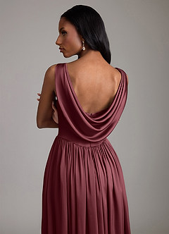 Azazie Novi Bridesmaid Dresses Merlot A-Line with Pockets Stretch Satin Dress image4
