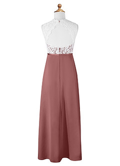 Azazie Rana Junior Vestido de Rosa Del Desierto de Gasa de Corte En A con Encaje image6
