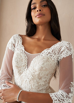Azazie Sandoval Wedding Dresses Diamond White Nude A-Line Lace Tulle Dress image5