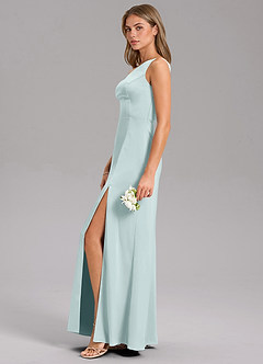Azazie Feby Bridesmaid Dresses Mist A-Line One Shoulder Stretch Satin Dress image5