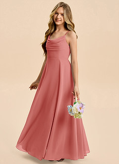 Azazie Gia Junior A-Linie Plissee Chiffon Kleid Antike Rose image3
