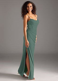 Azazie Mai Bridesmaid Dresses Eucalyptus Sheath Pleated Mesh Dress image8