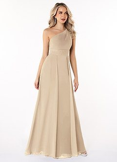 Azazie Dallas Bridesmaid Dresses Champagne A-Line One Shoulder Chiffon Dress image3