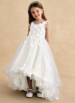 Azazie Celia vestidos de niña de las flores Vestido de Diamante Blanco de Tul de Corte en A con Encaje image6