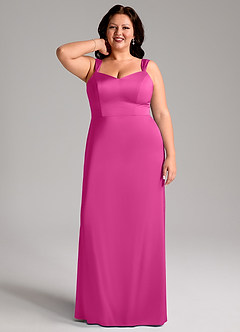 Azazie Denice Bridesmaid Dresses Fuchsia Sheath Pleated Stretch Satin Dress image9