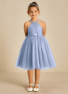 Azazie Honey Flower Girl Dresses Ice A-Line Beaded Matte Satin Dress image1