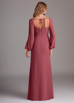 Azazie Charissa Bridesmaid Dresses Merlot Sheath Long Sleeve Chiffon Dress image6
