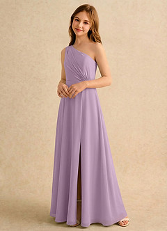 Azazie Puddles Girls Formal Abiti da Ragazza di Fiori Abito A-Line in Chiffon Monospalla Glicine image4