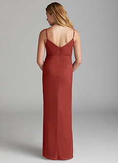 Azazie Deandra Junior Terracotta Sheath Mesh Dress image2