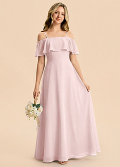 Azazie Maggie Junior Blushing Pink A-Line Off the Shoulder Chiffon Dress image1