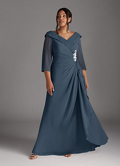 Azazie Jaycee Kleider für die Brautmutter A-Linie Chiffon Kleid Neptunblau image9