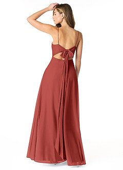 Azazie Rae Bridesmaid Dresses Terracotta A-Line Bow Mesh Dress image3