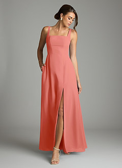 Azazie Debra Bridesmaid Dresses Salmon Pink A-Line with Pockets Chiffon Convertible Dress image4