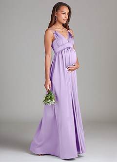 Azazie Emree Maternity Bridesmaid Dresses A-Line Stretch Satin Floor-Length Dress with Pockets image4
