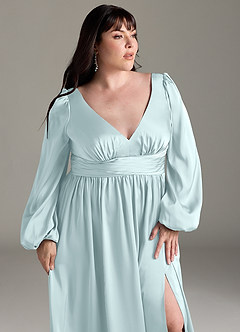 Azazie Norah Brautjungfernkleider A-Linie Stretch-Satin Kleid Seegrün image12