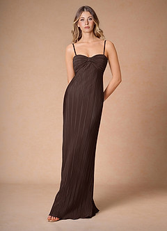 slim fit dress slacks Chocolate Spaghetti Strap Pleated Maxi Dress, Garden of Eden