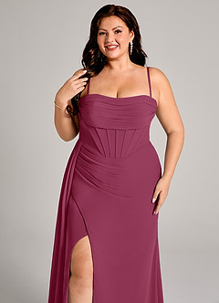 Azazie Amyra Brautjungfernkleider Wandelbar Etui Schulterfrei Chiffon Kleid Maulbeerrot image11