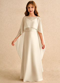 Azazie Fishie Girls Formal Sukienki dla dziewczynek sypiących kwiaty Linia A Matowy satynowy Długość podłogi Sukienka image5