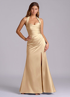 Azazie Destiny Abiti da Damigella Abito Sirena in Raso Elasticizzato Scollo a Cuore Champagne image6