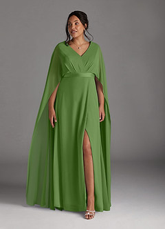 Azazie Isa Mère de la mariée Robes Robe Trapèze en Mousseline de soie Col V plissé Basilic image9