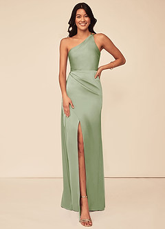 Azazie Maron Bridesmaid Dresses Dusty Sage A-Line One Shoulder Stretch Satin Dress image1