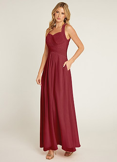 Azazie Claudia At-home Try On Dresses Dusty Rose A-Line Sweetheart Neckline Chiffon Dress image2