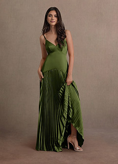 ANDRÉS D Vラインジャカードドレス オリーブグリーン Jill Olive Dropped Waist Gown | Azazie