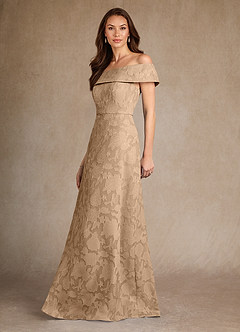 Azazie Medford Mother of the Bride Dresses Champagne A-Line Off the Shoulder Floral Burnout Dress image2