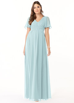Azazie Verna Maternity Bridesmaid Dresses A-Line V-Neck Ruched Chiffon Floor-Length Dress image1