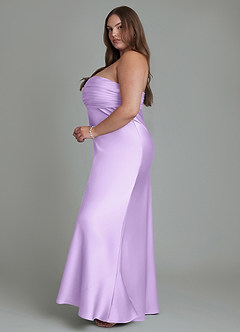 Azazie Saylor Vestidos de damas de honor Vestido Lila de Satén Elástico de Corte Sirena con Palabra de honor image14