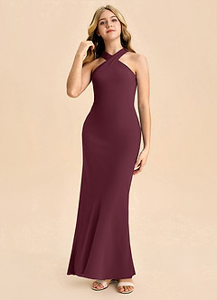 Azazie Doretta Junior Robe Fourreau en Mousseline de soie Plissée Cabernet image3