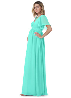 Azazie Verna Maternity Bridesmaid Dresses A-Line V-Neck Ruched Chiffon Floor-Length Dress image11