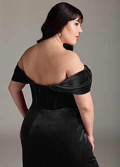 Azazie Jas Jurken voor bruidsmeisjes Converteerbaar Jurk van flueel met Kolom Off-the-shoulder korset Zwart image17