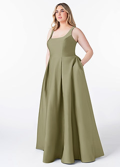 Azazie Neve Bridesmaid Dresses Pistachio Ball-Gown with Pockets Stretch Satin Dress image7
