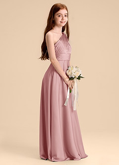 Azazie Charlize Junior Robe Trapèze en Satin extensible Plissée Rose Poussiéreuse image5