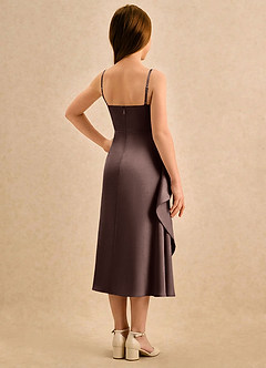 Azazie Canna Girls Formal Robe Demoiselle D'honneur Fillette Robe Trapèze en Satin extensible Plissée Ganache image2