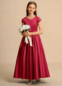 Azazie Bunny Girls Formal Blumenmädchenkleider Ballkleid Spitze Kleid Scharlachrot image3