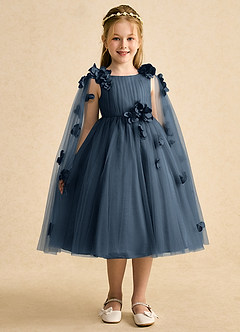 Azazie Staria Abiti da Ragazza di Fiori Abito Principessa in Tulle Increspato Blu Nettuno image6