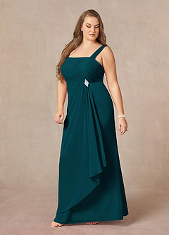 Azazie Weisz Mother of the Bride Dresses Pine A-Line Square Neckline Pleated Chiffon Dress image11