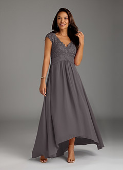 Azazie Irmeli Steel Grey A-Line Lace Chiffon Dress | Azazie