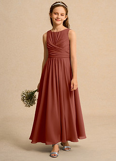 Azazie Ducky Junior Formal Flower Girl Dresses Auburn A-Line Pleated Chiffon Dress image4