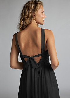 Azazie Aziza Bridesmaid Dresses Black A-Line V-Neck Pleated Chiffon Dress image6
