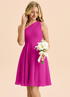 Azazie Charlize Junior Fuchsia A-Line Pleated Chiffon Dress image4