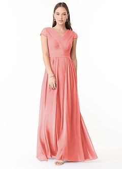 Azazie Organa Final Sale Coral A-Line Pleated Chiffon Dress image1