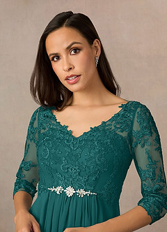 Azazie Hayek Mother of the Bride Dresses Peacock A-Line V-Neck Lace Chiffon Dress image8